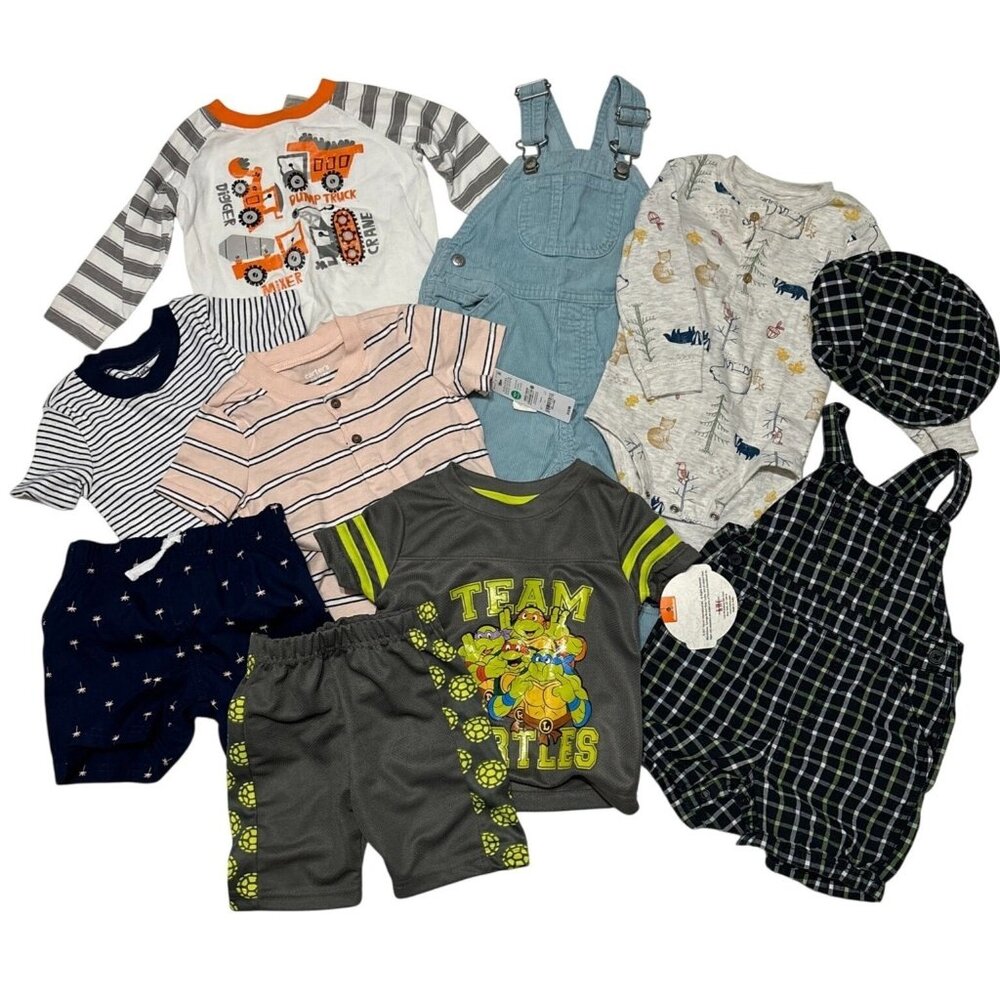 Baby Boy Clothes Lot 10 Pc Bundle Outfit Overall Short Top Ninja Turtles 18-24 M